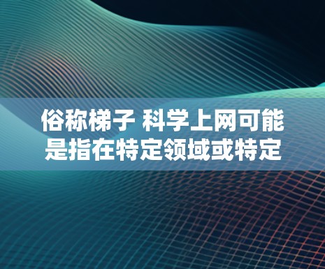 俗称梯子 科学上网可能是指在特定领域或特定环境中，使用梯子和互联网来完成某种任务或目的。以下是一些可能的解释